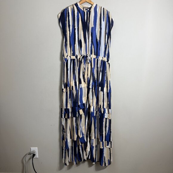 Misa Los Angeles Ulricha Striped Button Up Tiered Maxi Dress Women's Medium Blue - Picture 6 of 16